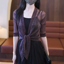 外搭小披肩女夏季薄款网纱开衫上衣女配吊带裙的小外套短款防晒衣