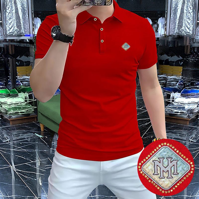 Solid quality high-end European fashion light luxury polo shirt men's 2025 summer new style unique LOGO short sleeve lapel slim