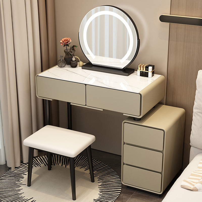 Tocador para el hogar Mesa de pizarra de roca simple con cajones Mesa de tocador de gran capacidad Mueble de almacenamiento junto a la cama Mesa de maquillaje integrada