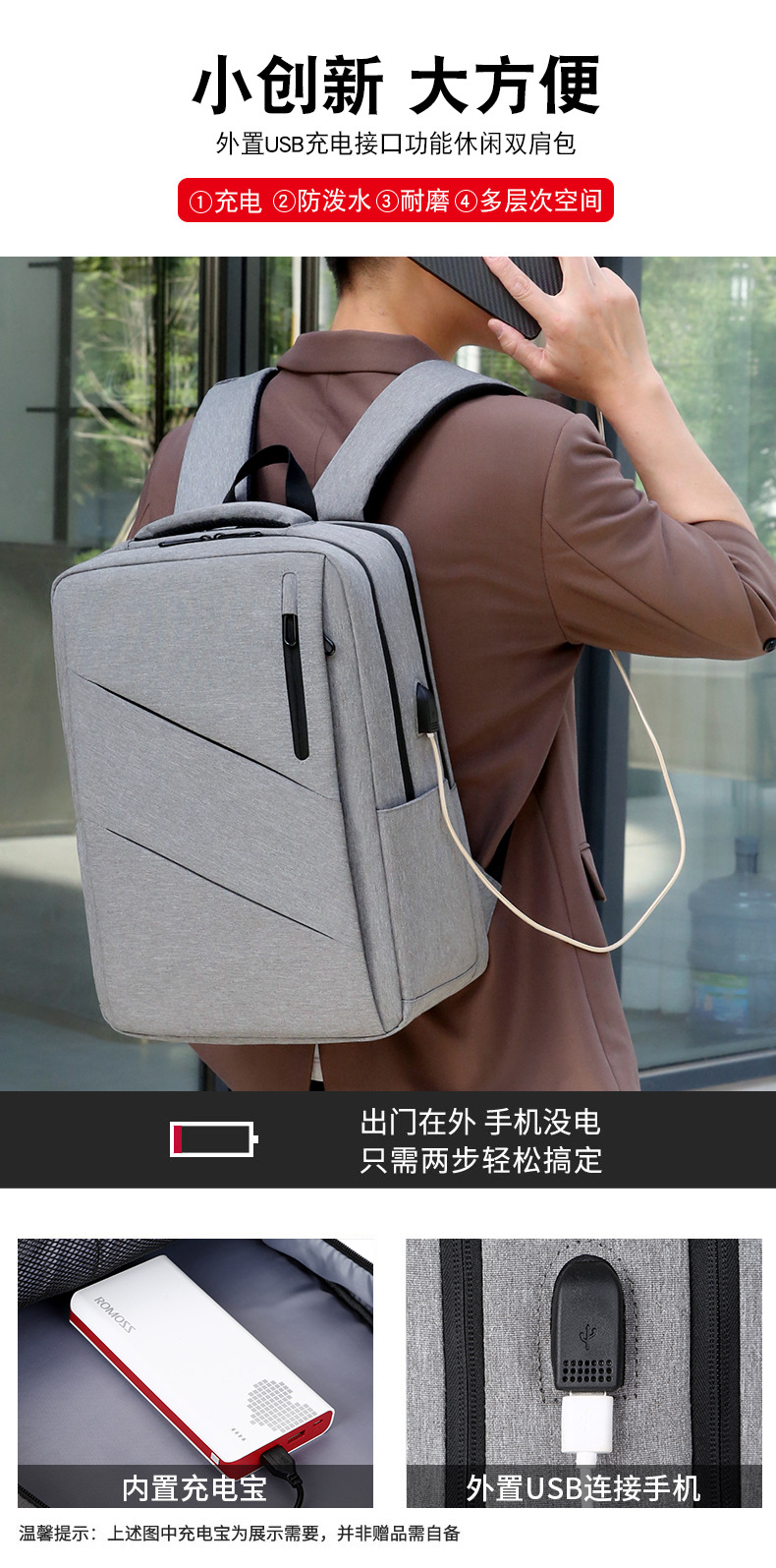 USB Oxford Cloth backpack for men, multi-functional large-capacity business commuting backpack, laptop bag undefined