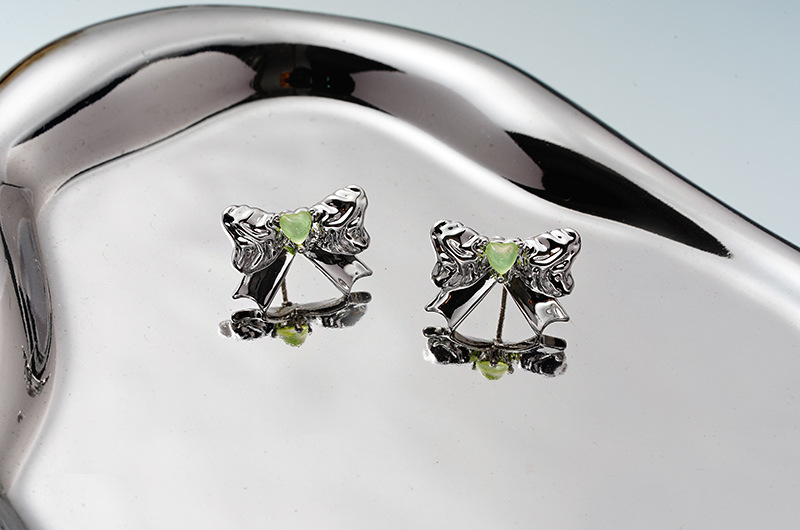 Sweet Bow Knot Copper Plating Zircon Ear Studs Necklace 1 Piece