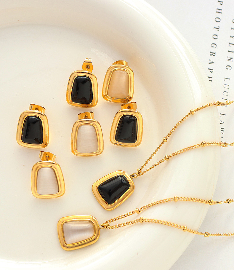 Summer Ins Fashion Opal Pendant Necklace Earrings Womenu0027s Jewelry Set