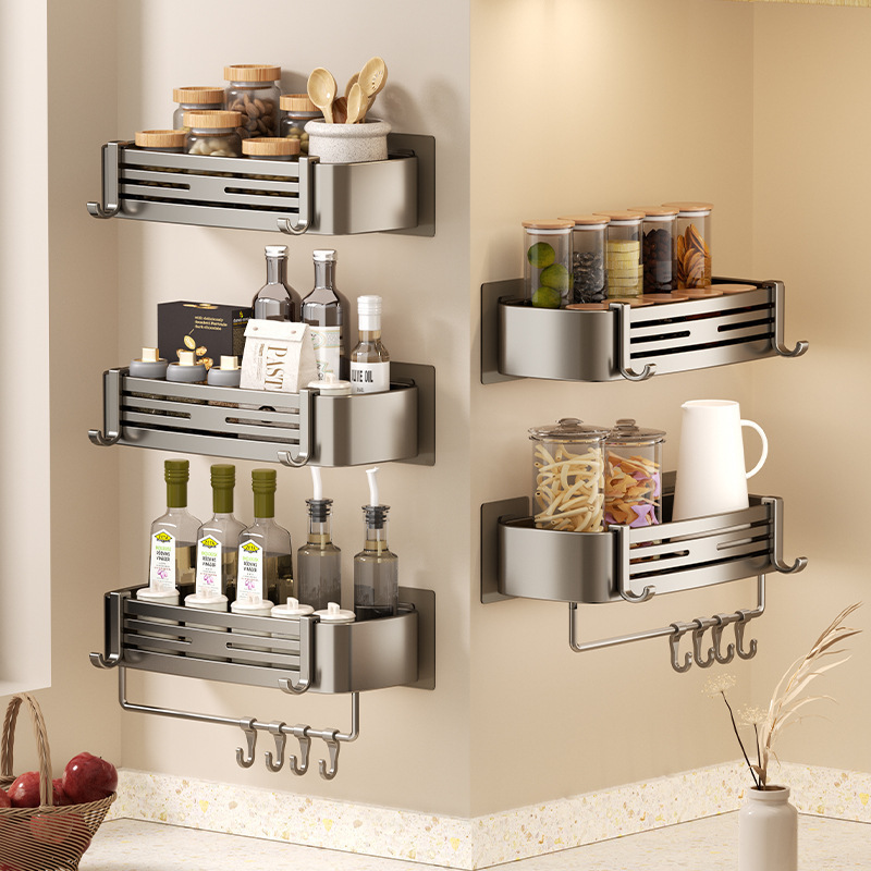 Bathroom Storage Rack rectangular punch-free wall-mounted household bathroom storage rack space aluminum thickened storage rack