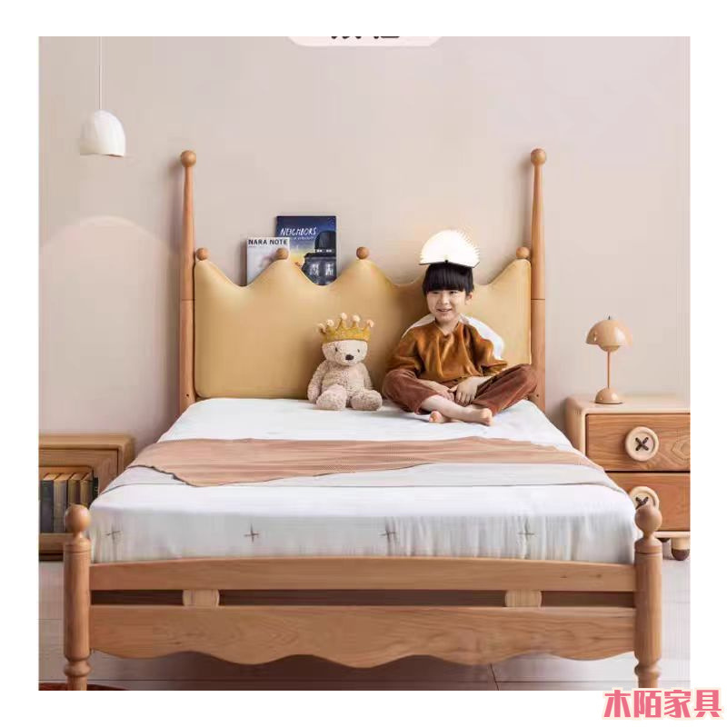All Solid Wood Crown Bed, North American Cherry Wood All Solid Wood Children's Bed, French Aristocratic Style, Environmentally Friendly Crown Children's Bed
