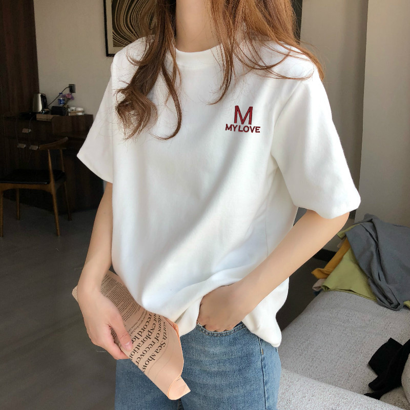 White Short-sleeved T-shirt Women's Loose 2023 Summer New Cotton Base T-shirt Round Neck Top ins Trendy Internet Popular