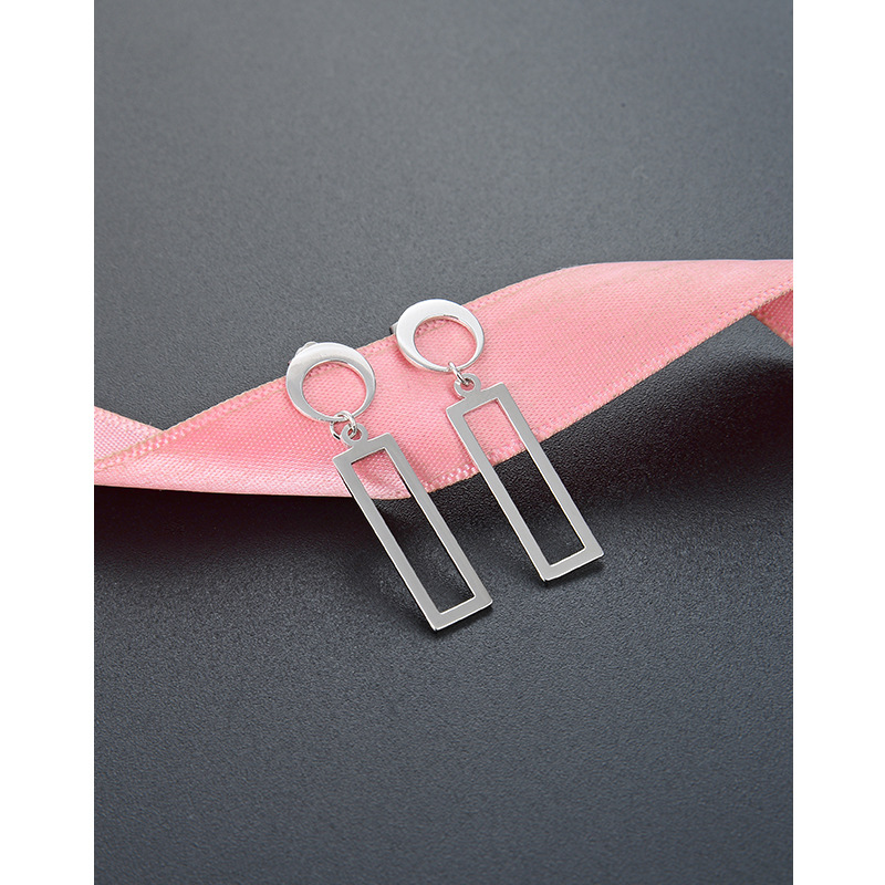 Estilo coreano TikTok mismo pendientes geométricos S925 plata pulido hueco diamante liso pendientes de plata pendientes para las mujeres