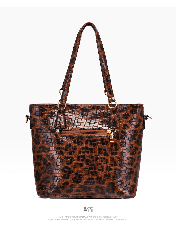 Frau Groß Alle Jahreszeiten Pu-leder Leopard Vintage-stil Quadrat Reißverschluss Taschen-sets display picture 3