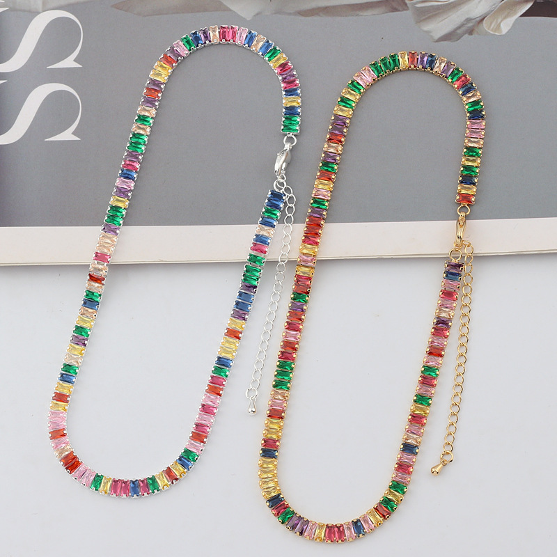 Retro Geometric Copper Gold Plated Inlaid Zircon Necklace 1 Piece