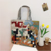 Retro knitted one-shoulder bag, cartoon backpack, capacious shopping bag, with embroidery