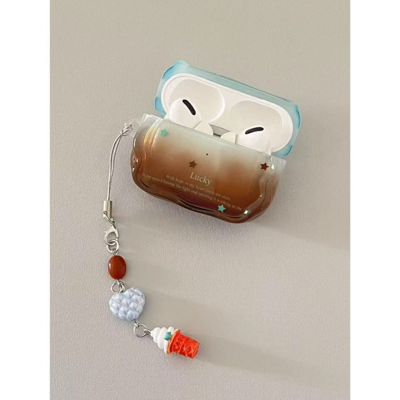 Estancia de auriculares marrón azul estrella simple y premium para AirPods12 / 3 / 4 / pro / pro Case