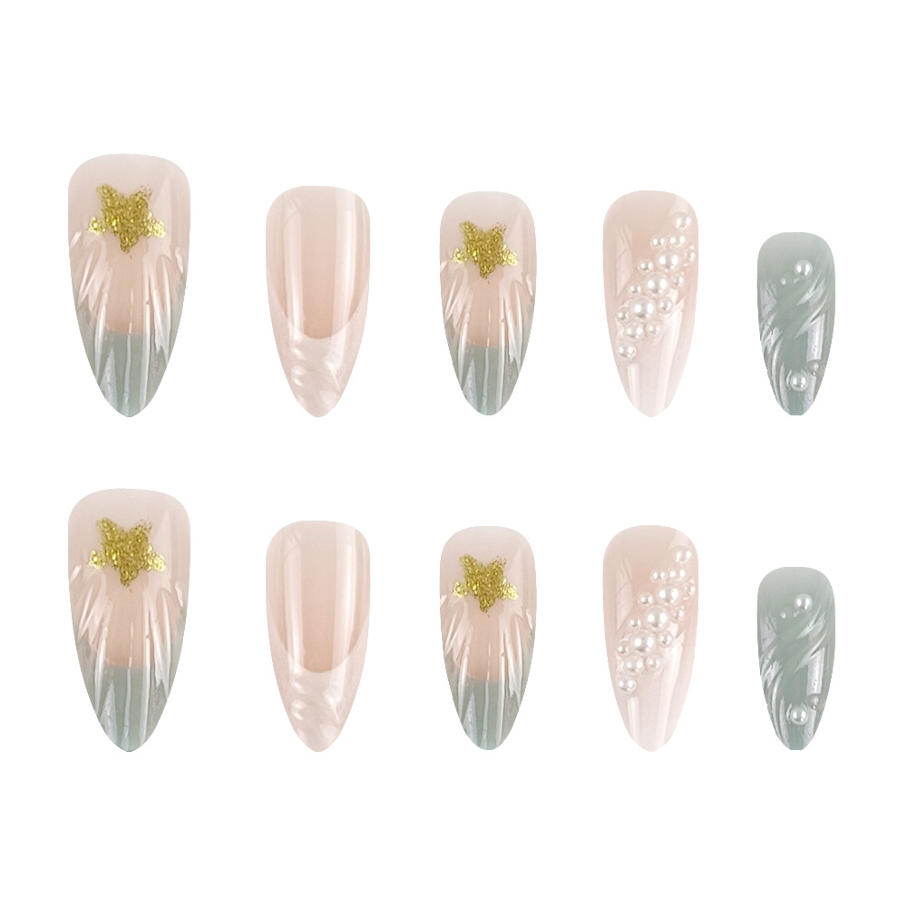 Venta caliente transfronteriza Dream Ocean Nail Pian 3D Stereo Pearl Wear Armor 24 piezas Parche de uñas de estrella de brillo