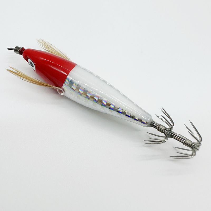 5,5g/7,5 cm láser horizontal camarón pulpo calamar gancho ocho cinturón luya cebo falso camarón de madera simulación peces luminosos