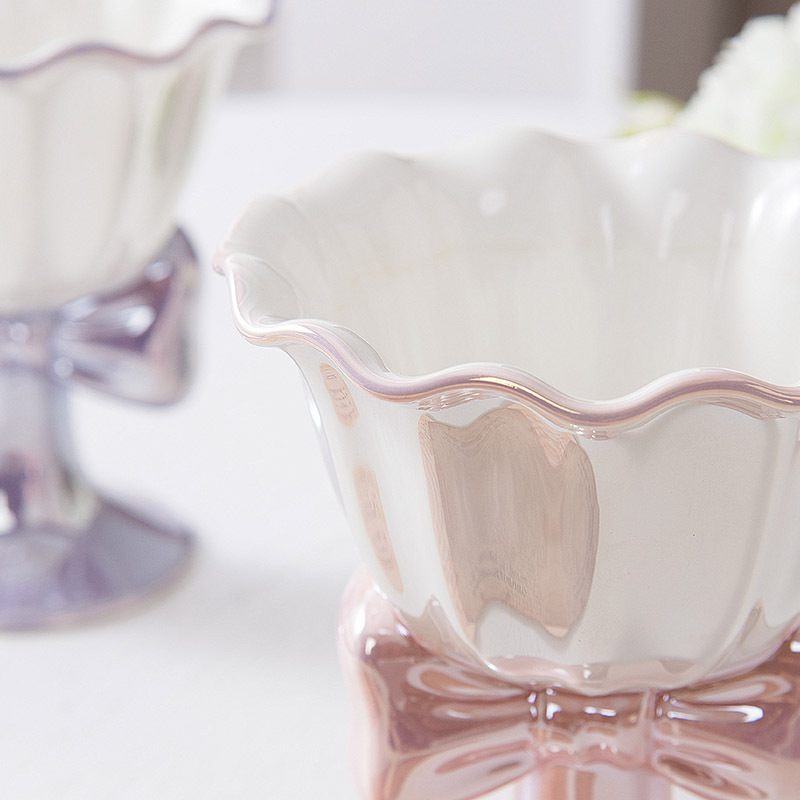 Bowknot Ice Cream Ceramic Cup, Cute and Aesthetically Pleasing Tall Dessert Cup, Souvenir Ceramic Mug for Girls