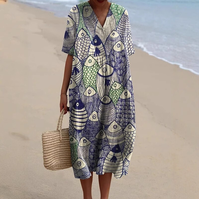 2026 Cross-Border Independent Site Shirt Dress Amazon Women's Casual Marine Life 3D Printed Long-Sleeve Dress for Women