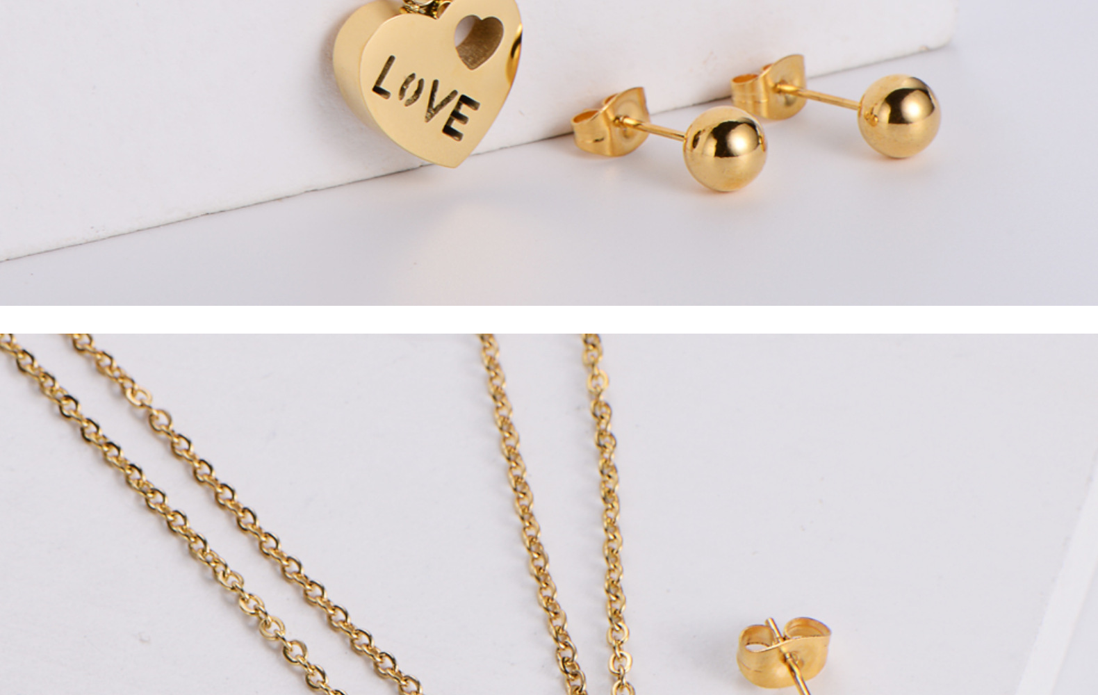 wholesale jewelry round bead heart-shaped pendant titanium steel necklace earrings set nihaojewelry