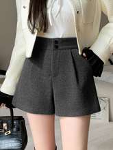 冬季气质毛呢短裤女裤高腰宽松显a字靴裤小个子外穿呢子阔腿裤