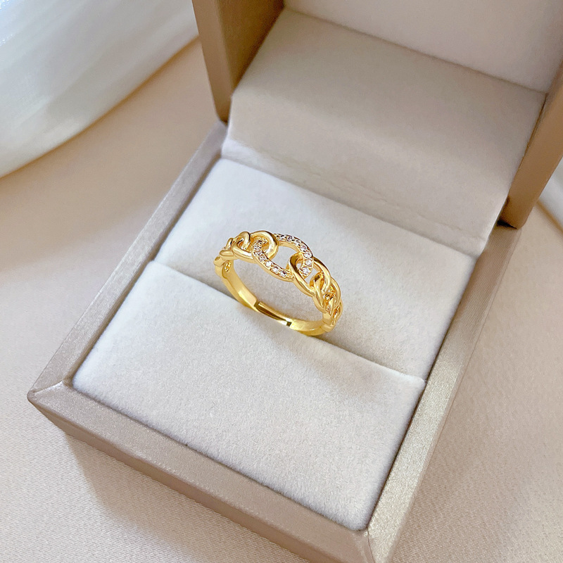 Light Luxury Chain Full Diamond Ring Opening Adjustable Simple Jewelry Japanese Ring Couple Ring_voghion.com