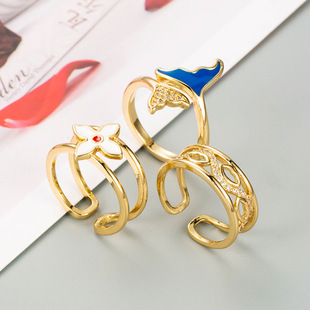 Fashion Geometric Copper Gold-plated Micro-inlaid Zircon Creative Couple Ring Wholesale Nihaojewelry display picture 16