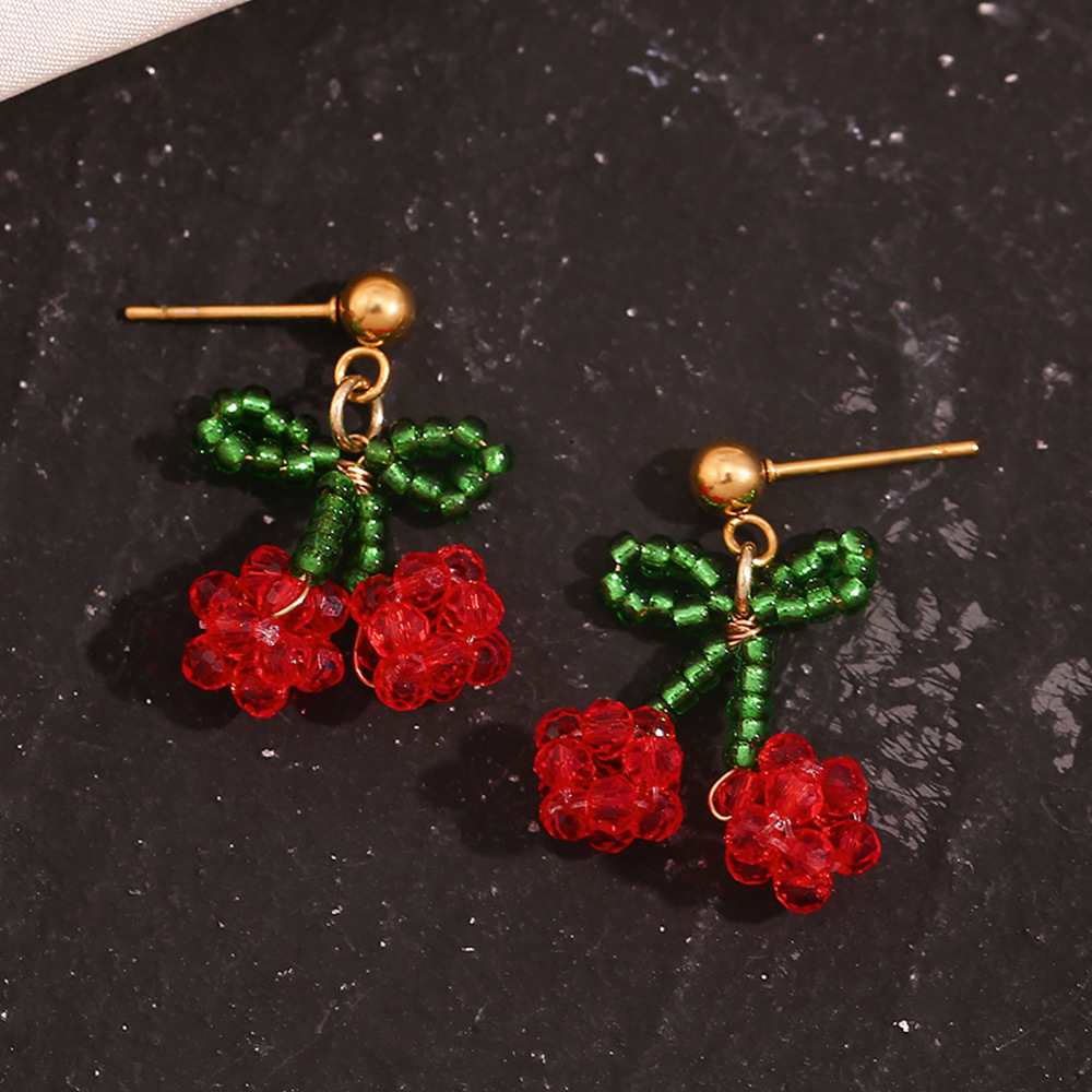 Bow Raspberry Colored Stainless Steel Stud Earrings