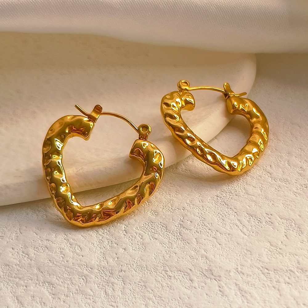 1 Pair Quantity Holiday, Daily Occasion 1 Pair Simple Style Heart Shape Stainless Steel Plating Hoop Earrings
