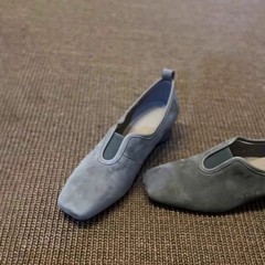 羊皮版~复古简约一脚蹬乐福鞋通勤方头深口单鞋女气质粗跟小皮鞋