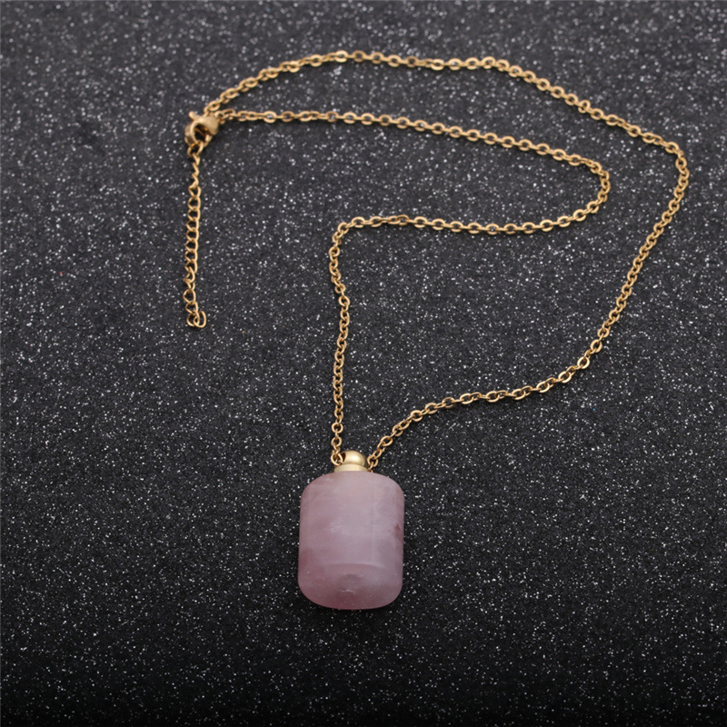 Fashion semi-precious stone flat cylindrical perfume bottle necklace