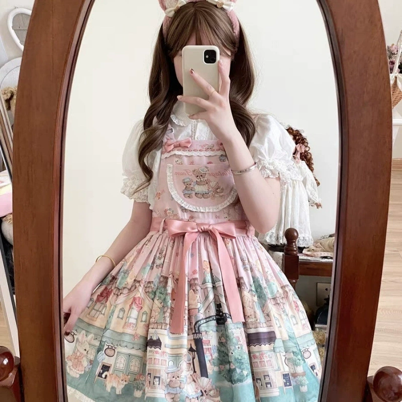 Платье женское японское lolita с бантом, короткая плиссированная юбка, размеры S–L