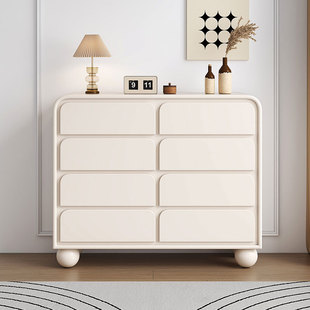 Cream-Style Solid Wood Wall-Mounted Eight-Drawer Cabinet Bedroom Bedside Cabinet Modern Living Room Drawer Cabinet French Storage Cabinet Storage J&