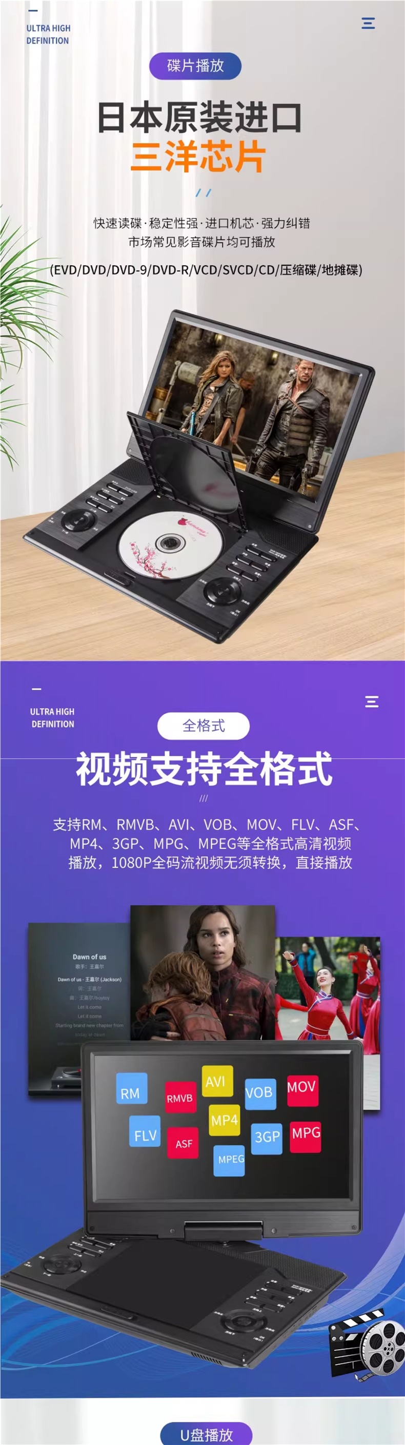 Hanguang Mobile Dvd Player All-In-One Portable Home Vcd Disc Multi-Function High-Definition Small Tv