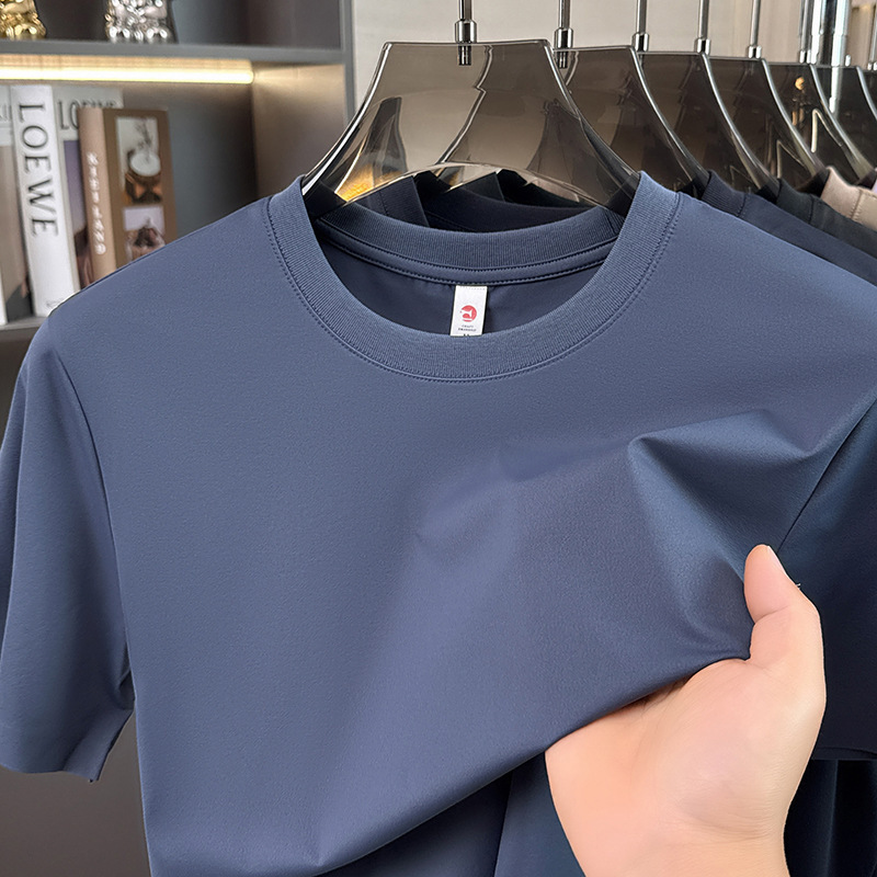 Nylon Ice Silk Quick-Dry Round-Neck White T-Shirt for Men, Summer Solid Color Breathable Short-Sleeve High-End Seamless Thin Top Nylon Ice Silk Quick-Dry Round-Neck White T-Shirt for Men, Summer Solid Color Breathable Short-Sleeve High-End Seamless Thin Top