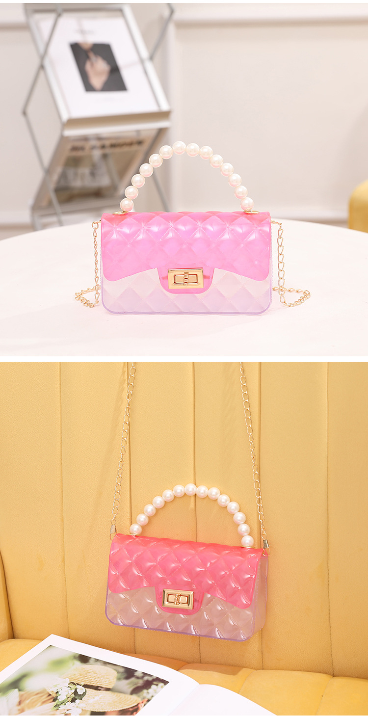 Women's Medium PVC Color Block Cute Square Lock Clasp Jelly Bag display picture 8