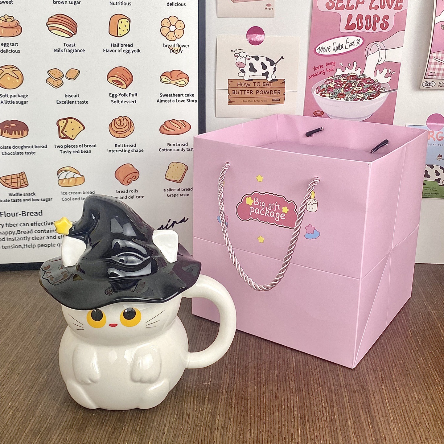 Personalidad creativa sombrero mágico gato taza de Halloween fantasma taza de cerámica de dibujos animados encantadora copas de agua