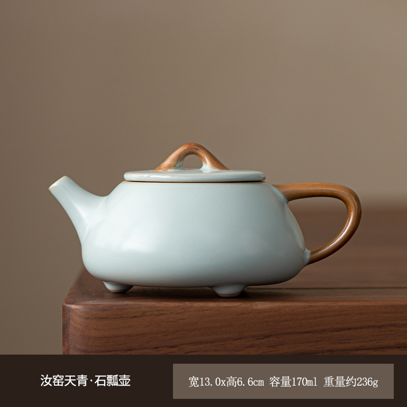 天青色汝窑三才盖碗敬茶碗家用开片可养功夫茶具喝茶杯泡茶器单个|undefined