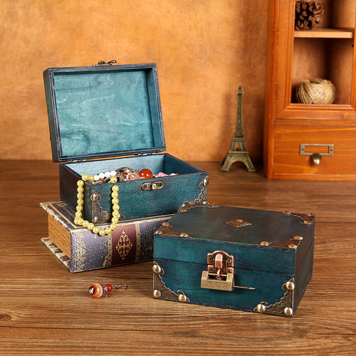 Foreign trade lockable plywood wooden box retro storage box jewelry necklace box photography prop box packaging box