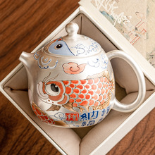 鑫祥龙纳福999鎏银手工龙旦壶单壶高端功夫茶具茶壶家用泡茶套装