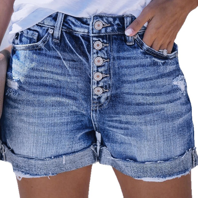 Shorts de Mezclilla con Rasgados para Mujer de Mezclilla de Algodón, Alta Elasticidad