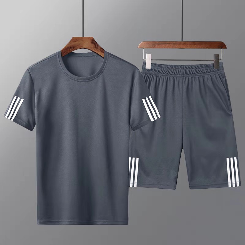 Comercio exterior deportivo grande manga corta hombre y mujer tres barras pantalones cortos ropa de secado rápido hombre personalizado dos piezas conjunto examen físico