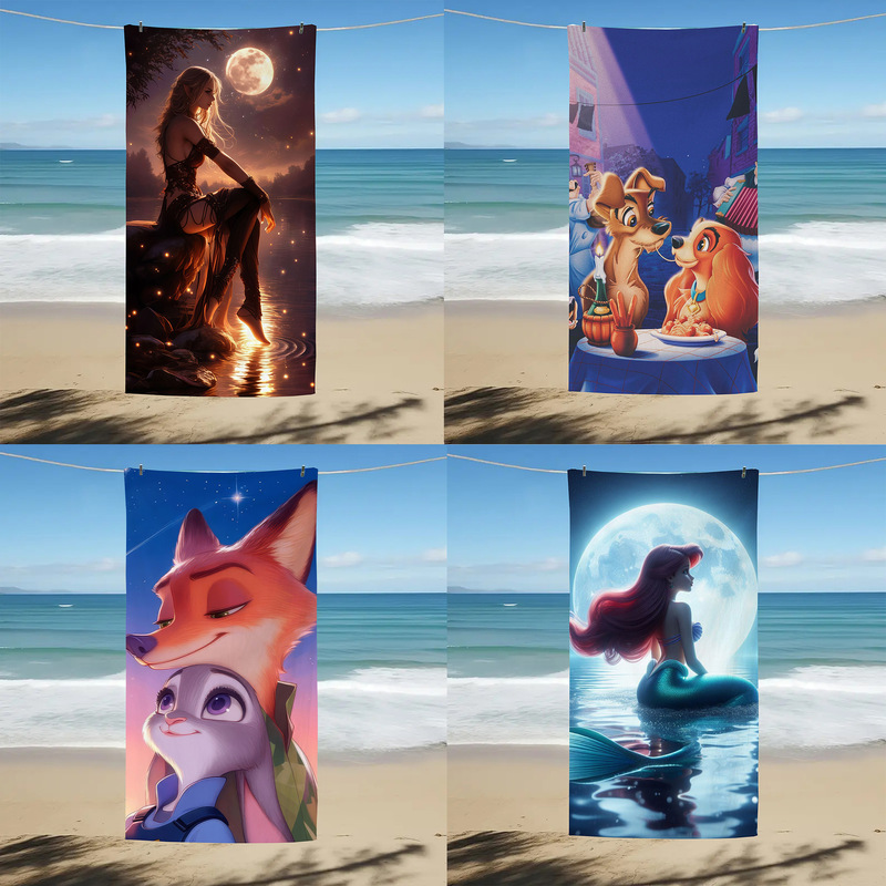 Cartoon Beach Towel Zootopia Anime Princess Print Quick-Drying Towel Microfiber Winnie the Poodle Soft Bath Towel