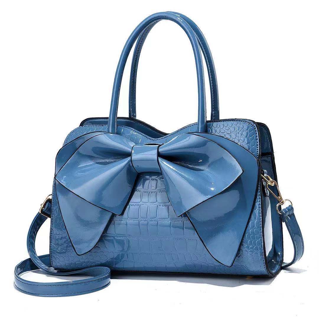 1026g Weight Polyester Lining Material Women's Large All Seasons Pu Leather Solid Color Fashion Bowknot Square Zipper Shoulder Bag