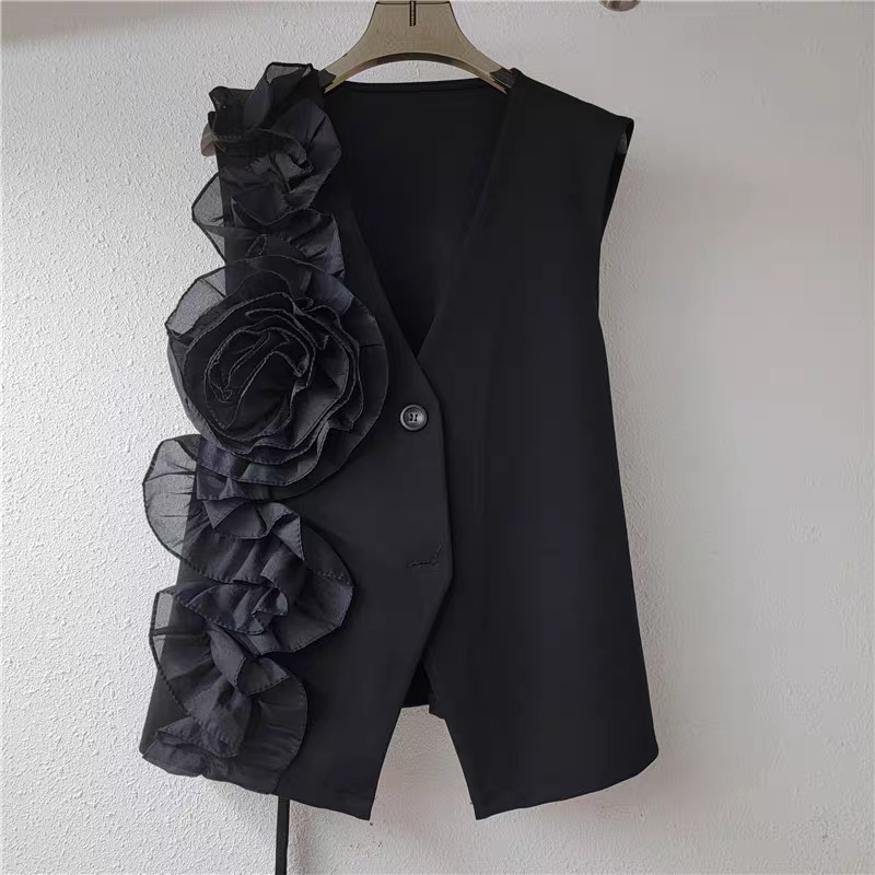 Chaleco de costura de flores tridimensional 2025 primavera y verano nuevo estilo estilo de diseño de nicho chaqueta de chaleco de estilo extranjero