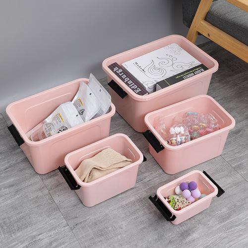 Plastic storage box with lid, clothing toy storage bin, car organizer, large capacity, under-bed storage box
