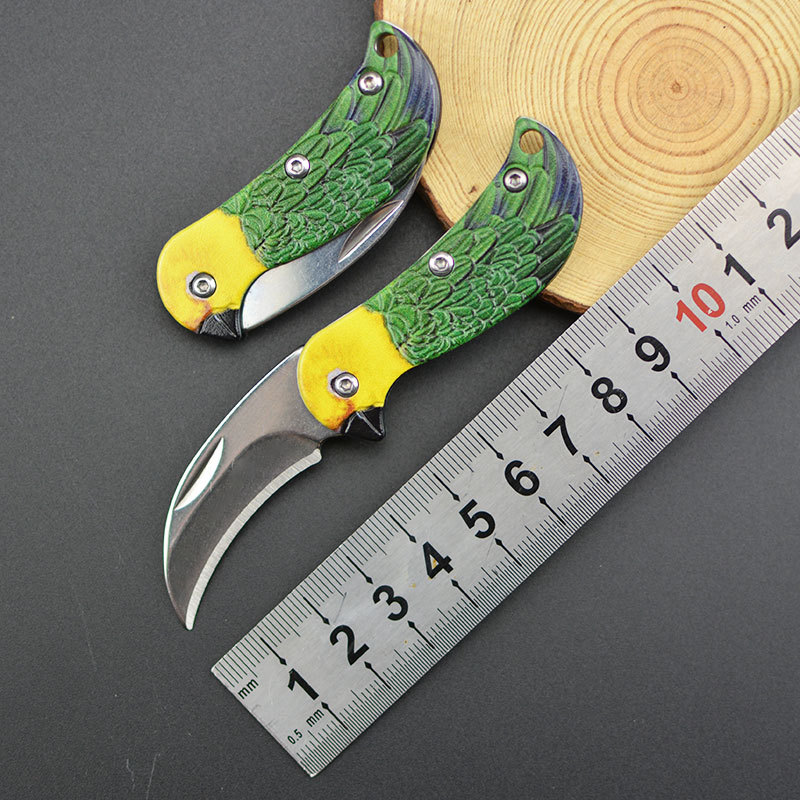 工厂批发鹦鹉折叠刀迷你户外便携水果刀不锈钢随身拆快递刀钥匙刀