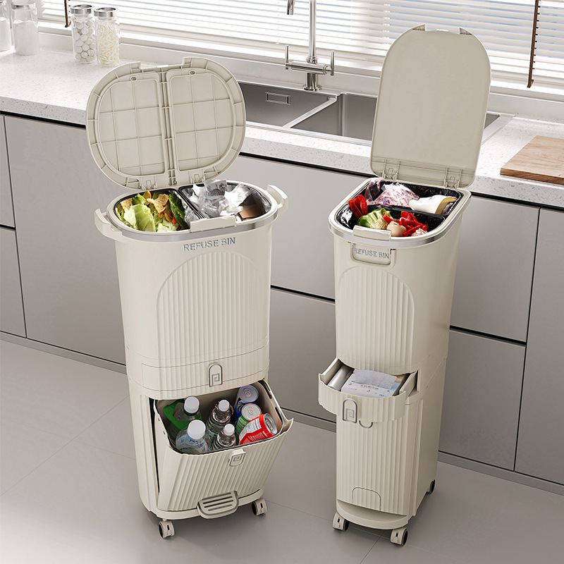 Cross-border Household Sorting Trash Bin Kitchen Special Bucket High Large Large Capacity Bent Wet and Dry Separation Garbage