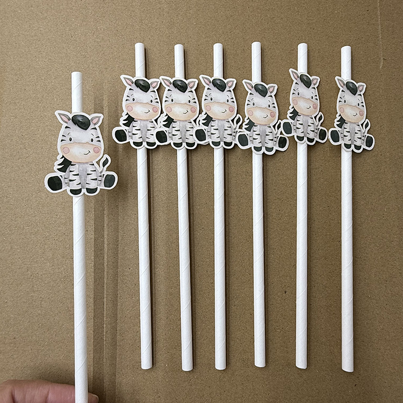 Spot transfronterizo tarjeta de papel cebra paja desechable degradable fiesta paja decoración cóctel paja bebida