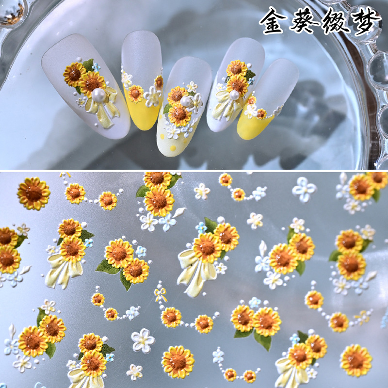 Nail Art Stickers Sunflower Daisy Small Flower Cartoon Ins Style Sunflower Colorful Flower Nail Decoration Decals