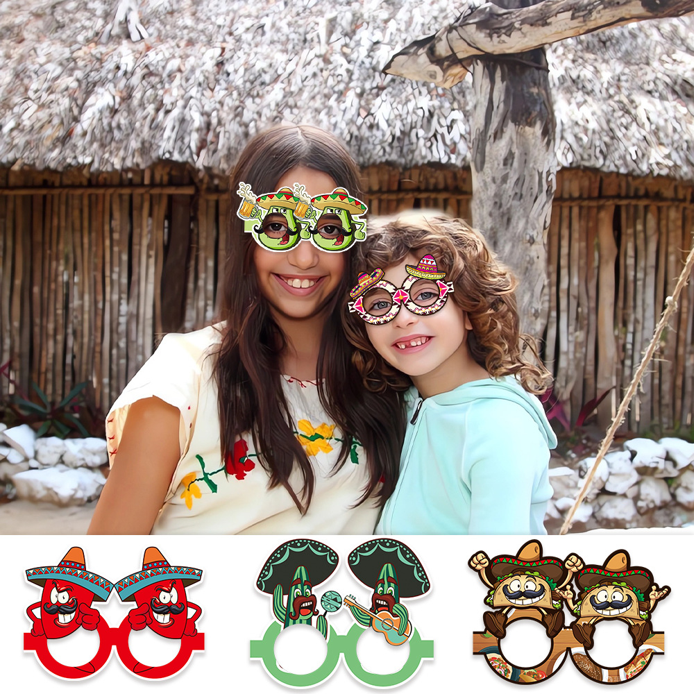6 unids/set transfronterizo nuevo mexicano Mayo 5 gafas México carnaval fiesta decoración guitarra gafas de papel