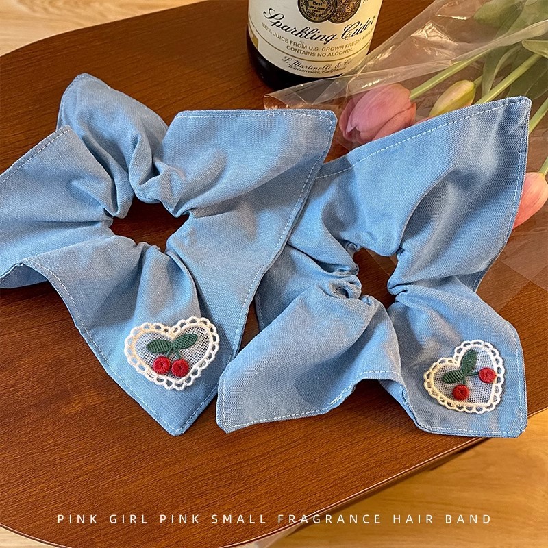 Pañuelo cuadrado bordado para niños, lazo para el cabello de intestino grueso, lazo para el cabello de alto nivel para niñas, cuerda de cabeza de cola de caballo baja, accesorios para el cabello de estilo occidental para niñas