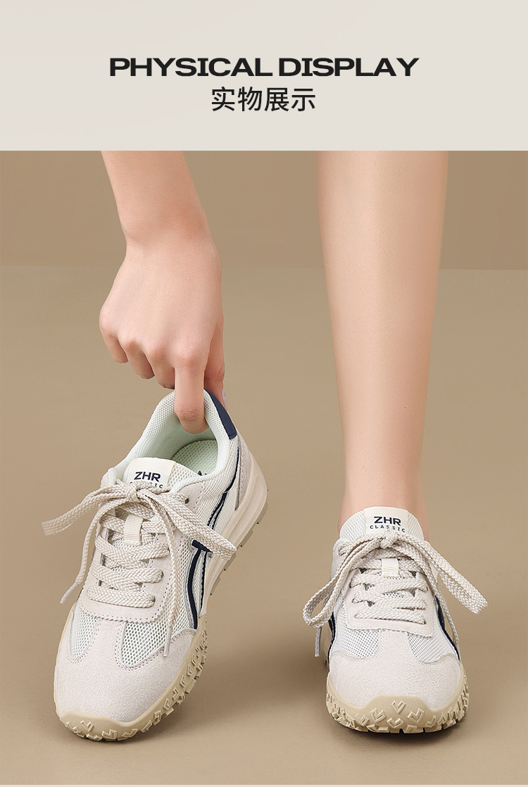 Giày sneaker nữ Agan lưới thoáng khí da heo đế mềm siêu nhẹ — AK225E vàng be chi tiết 15