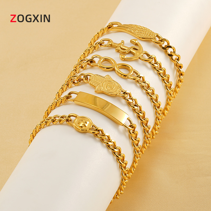 European and American Cross-border 18K Titanium Steel Bracelet for Men and Women Niche Design Fashion Trend Cuban Chain Ship Anchor Bracelet Wholesale