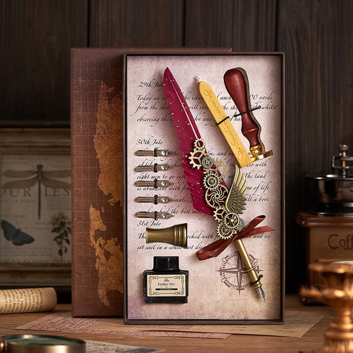 Duke Pen High-Quality Feathery Pen European Retro Dip Pen Gift Box Calligraphy Practice Writing Gift Engraving Seal